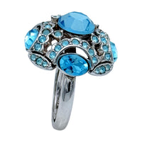 Kenneth Jay Lane Silver Plated Ring with Aquamarine Austrian Crystals Adjustable