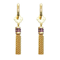 Ritzy Couture Fleur-de-Lis Amethyst Crystal Tassel Leverback Earrings - Goldtone - Goldtone/Amethyst