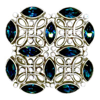 Kenneth Jay Lane Original Sample Filigree Brooch with Montana Blue Crystals in Silver Plating USA