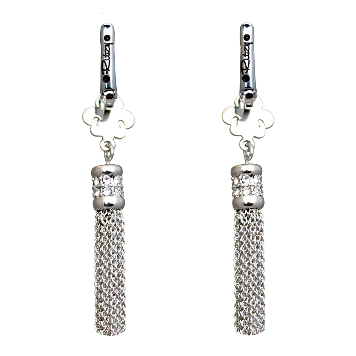 Ritzy Couture Fleur-de-Lis Crystal Tassel Leverback Earrings - Silvertone Luxury - Silvertone/Crystal Tassel