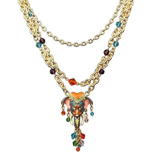 Ritzy Couture Royal Maharaja Elephant Dangle Necklace (Goldtone) - Multicolor