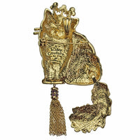 Ritzy Couture Princess Kitty White Cat Pin/Pendant (Goldtone) - White/Gold/Red - White/Gold/Red
