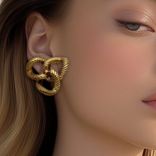 Kenneth Jay Lane 22k Gold Plated Twisted Rope Knot Statement Clip-On Earrings