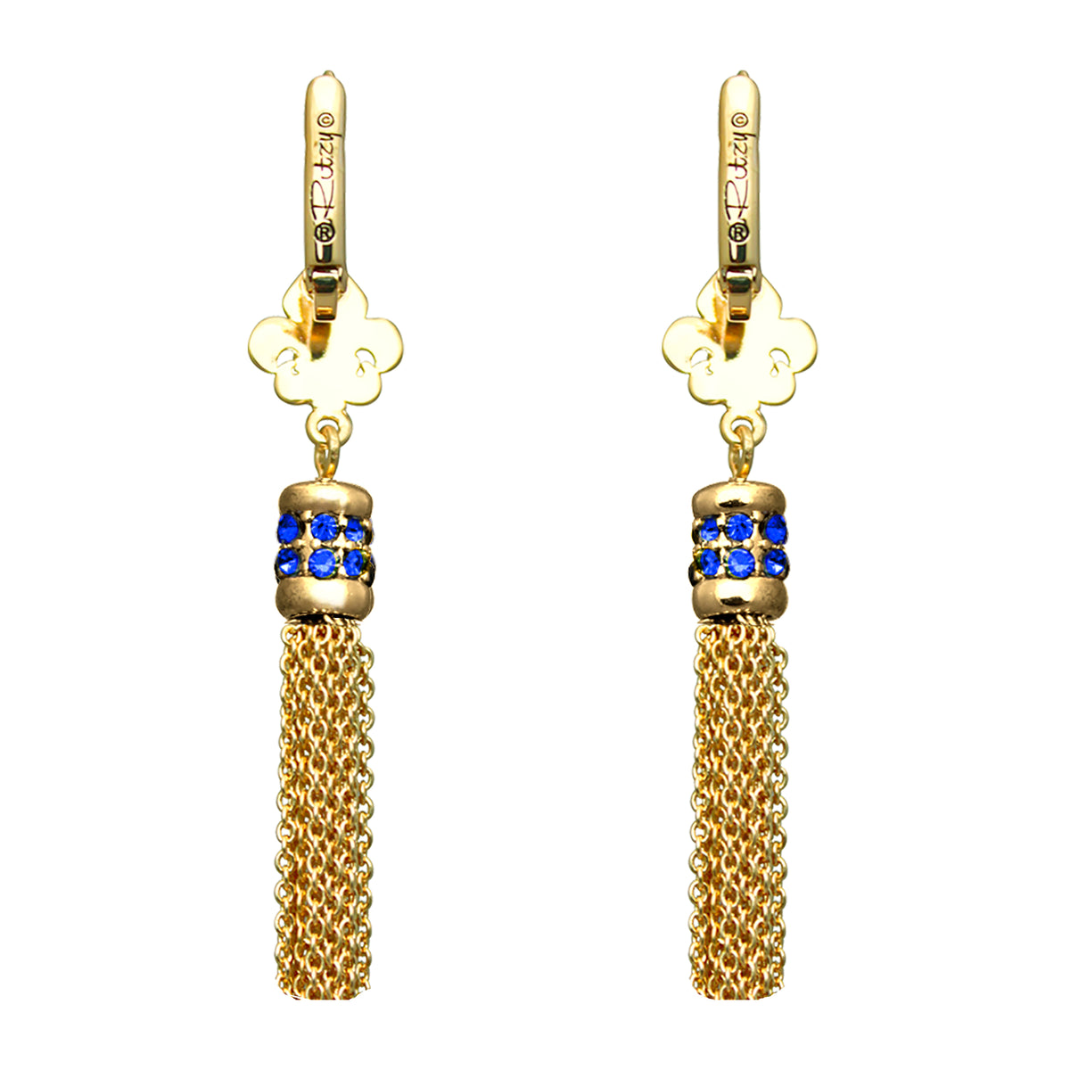 Ritzy Couture Fleur-de-Lis Capri Blue Tassel Leverback Earrings - Goldtone Luxury - Goldtone/Capri Blue