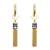 Ritzy Couture Fleur-de-Lis Capri Blue Tassel Leverback Earrings - Goldtone Luxury - Goldtone/Capri Blue