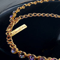 Oscar De La Renta Gold Plate Violet Tanzanite Swarovski Crystal Tennis Necklace