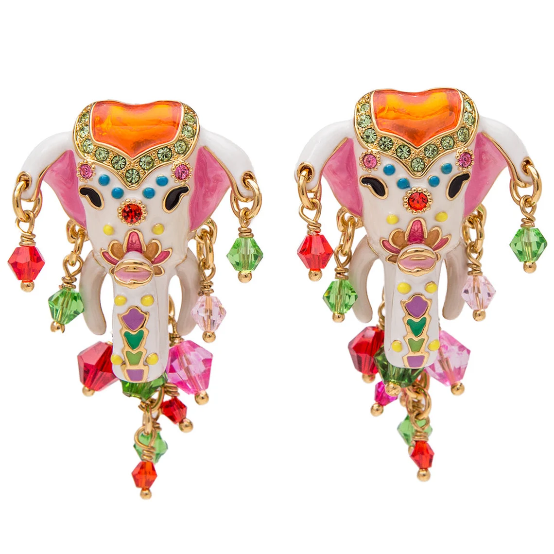 Ritzy Couture Royal Maharaja Painted Elephant Multicolor Dangle Earrings (Goldtone)
