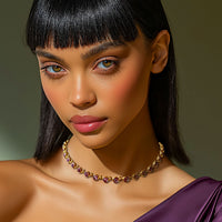 Oscar De La Renta Gold Plate Violet Tanzanite Swarovski Crystal Tennis Necklace