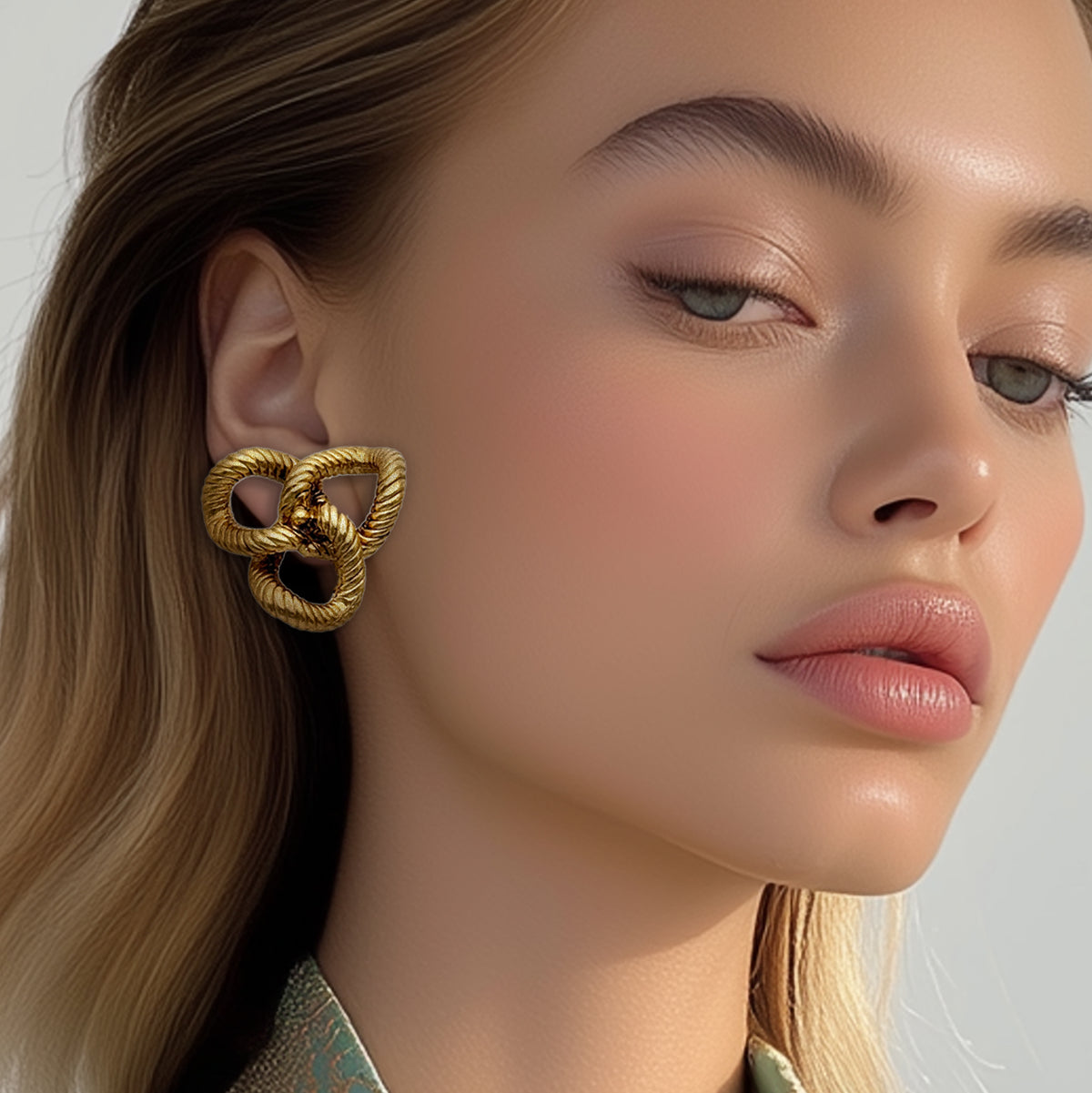 Kenneth Jay Lane 22k Gold Plated Twisted Rope Knot Statement Clip-On Earrings