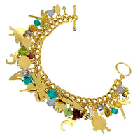 Lunch at The Ritz™ Dragonfly Lizard Turtle 22k Gold Plated Charm Bracelet 7"