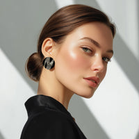 Kenneth Jay Lane Silver Plated Black Enamel Clip Earrings with Crystal Zigzag