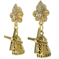 Ritzy Couture Windmill Netherlands Rotating Travel Earrings (Antique Goldtone)