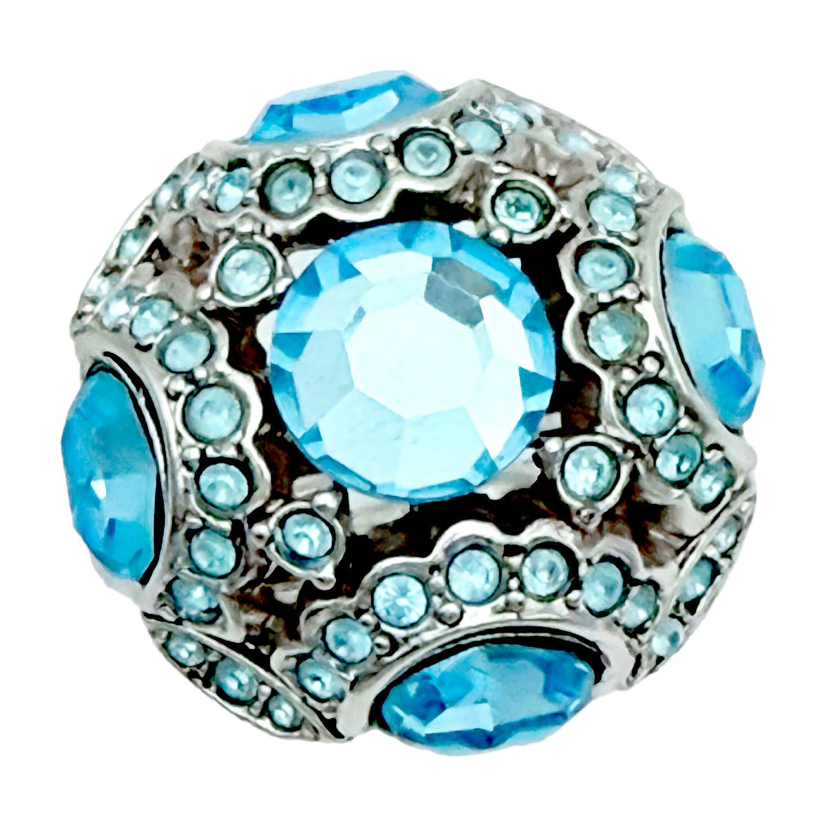 Kenneth Jay Lane Silver Plated Ring with Aquamarine Austrian Crystals Adjustable