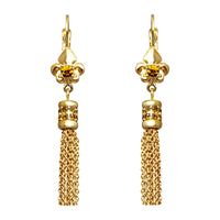 Ritzy Couture Fleur-de-Lis Topaz  Tassel Leverback Earrings - Goldtone Luxury - Goldtone/Topaz Tassel