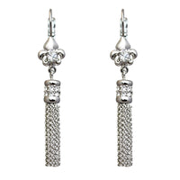 Ritzy Couture Fleur-de-Lis Crystal Tassel Leverback Earrings - Silvertone Luxury - Silvertone/Crystal Tassel