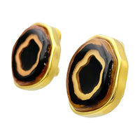 Kenneth Jay Lane 22k Gold Plated Resin Geode Clip Earrings Handmade 1.25 Inch