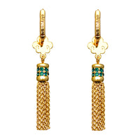 Ritzy Couture Fleur-de-Lis Blue Zircon Tassel Leverback Earrings-Goldtone Luxury - Goldtone/Blue Zircon