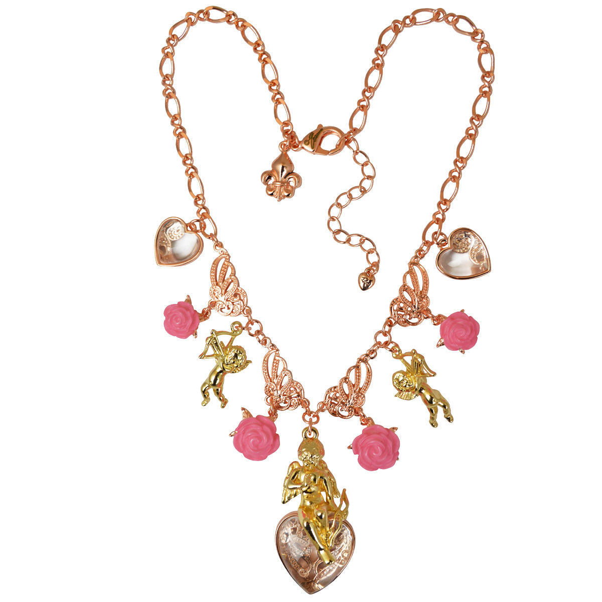 Ritzy Couture Pink Valentine Cupid Charm Pendant Necklace Rose Goldtone/Goldtone - Multicolor