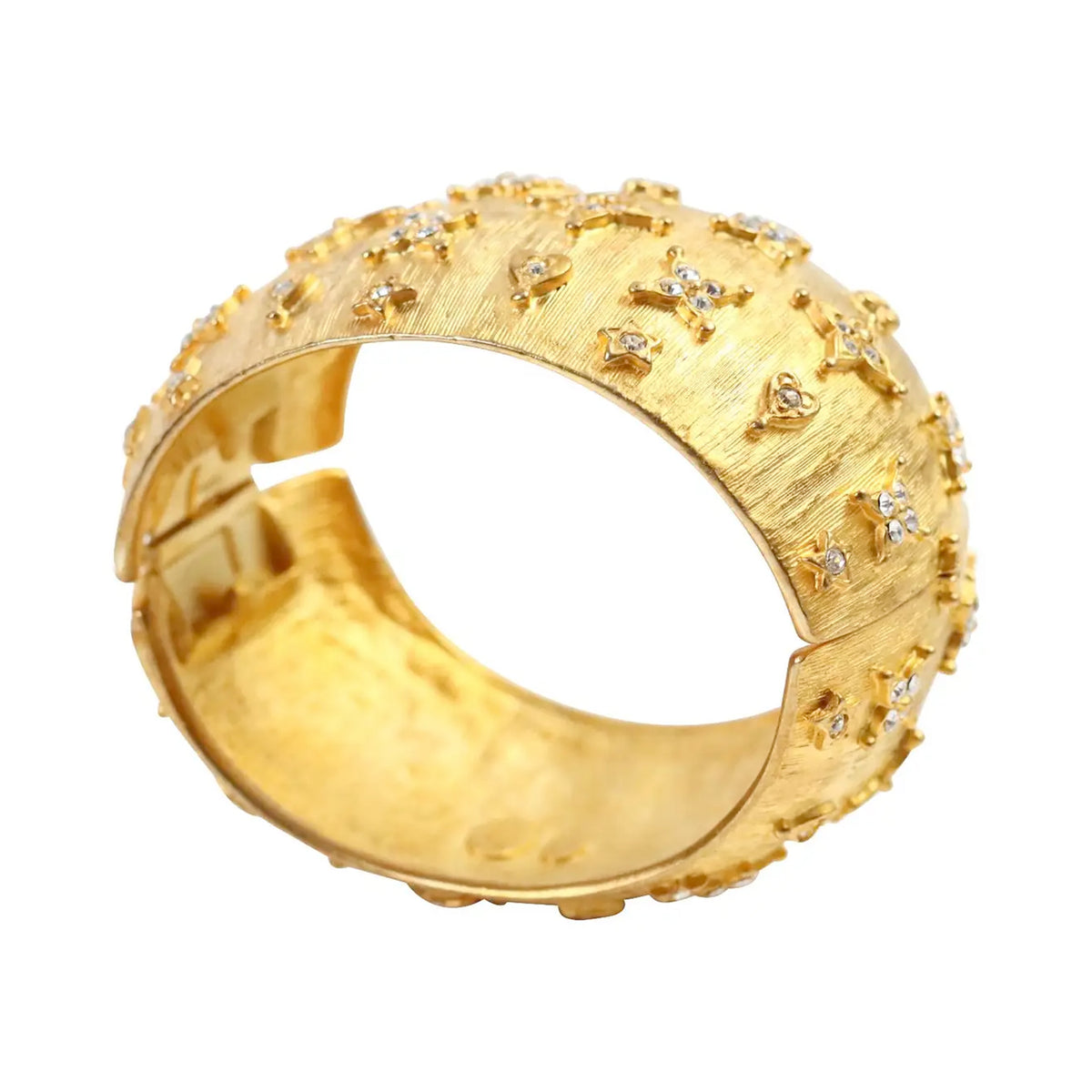 Kenneth Jay Lane 22k Gold Plated Textured Cuff Bracelet with Star Crystal Detail