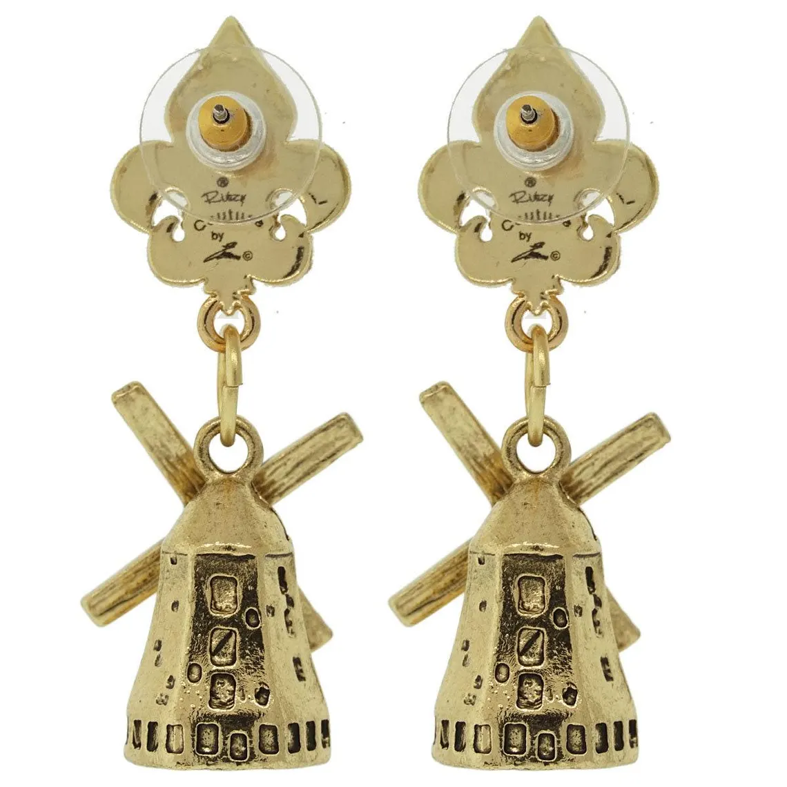 Ritzy Couture Windmill Netherlands Rotating Travel Earrings (Antique Goldtone)