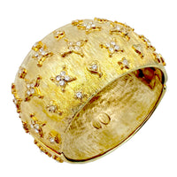 Kenneth Jay Lane 22k Gold Plated Textured Cuff Bracelet with Star Crystal Detail