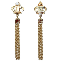 Ritzy Couture Royal Pave Fleur de Lis Siam Ruby Tassel Earrings (Goldtone)