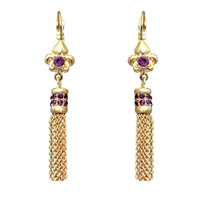 Ritzy Couture Fleur-de-Lis Amethyst Crystal Tassel Leverback Earrings - Goldtone - Goldtone/Amethyst