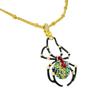 Ritzy Couture Spider Black AB Crystal Halloween Enhancer Pendant Necklace - Goldtone