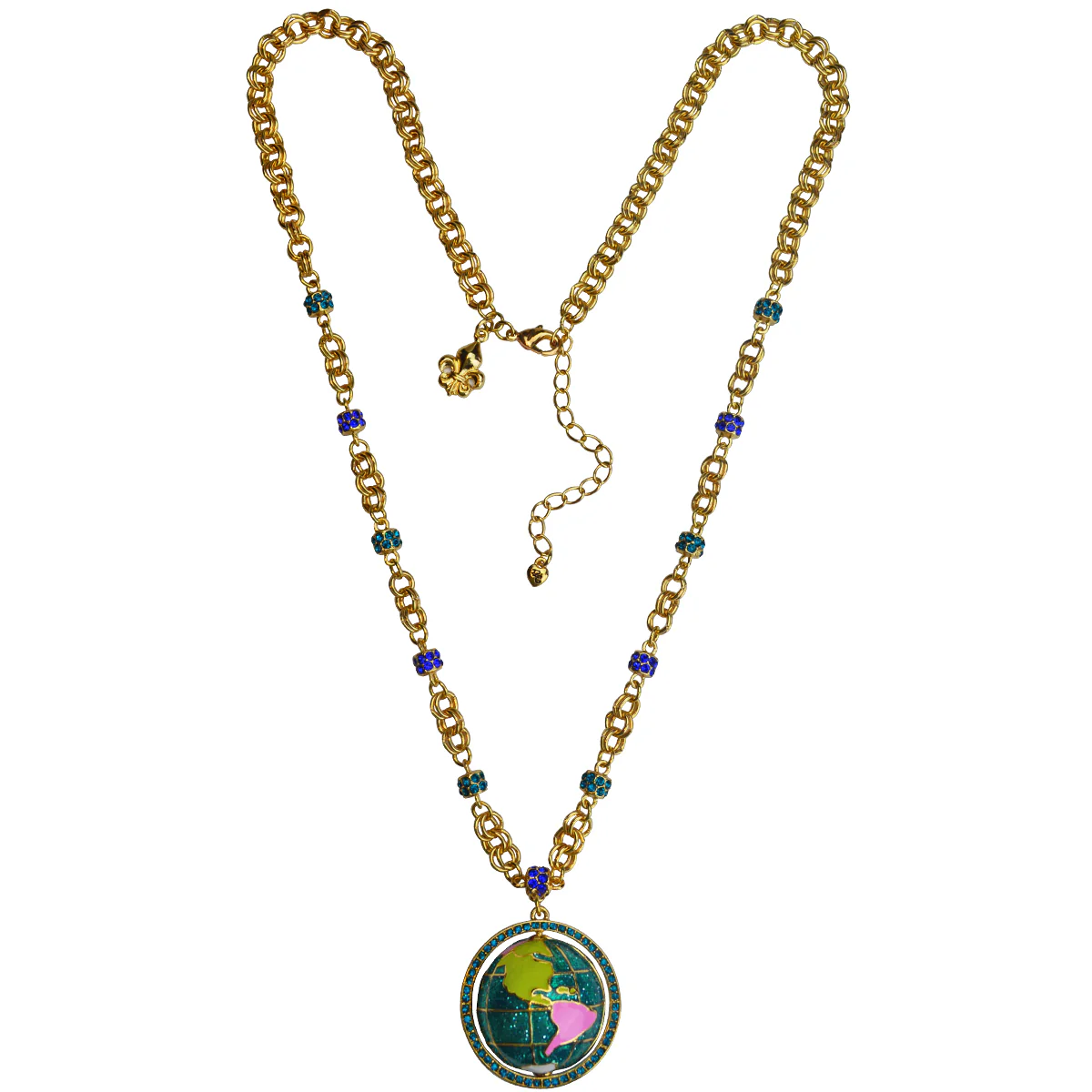 Ritzy Couture "World Around Us" Spinning Earth Globe Necklace (Goldtone) - Multicolor