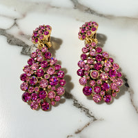 Oscar De La Renta Gold Rose Fuchsia Swarovski Crystal Pear Drop Clip Earrings