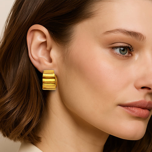 Kenneth Jay Lane Vintage-Inspired 22k Gold Plated Ribbed Clip-On Hoop Earrings