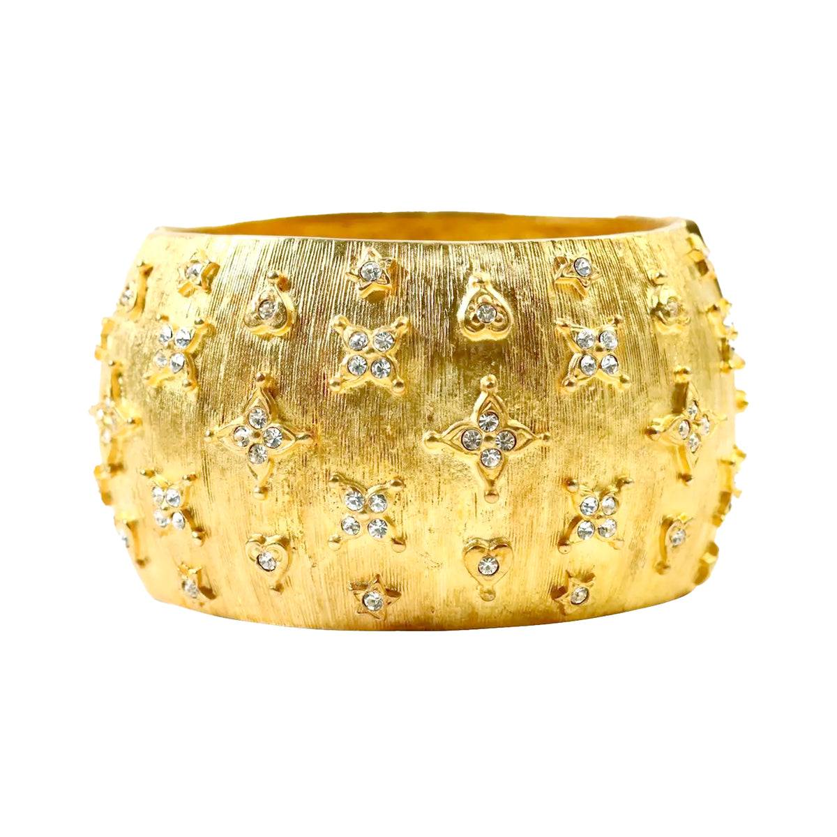 Kenneth Jay Lane 22k Gold Plated Textured Cuff Bracelet with Star Crystal Detail
