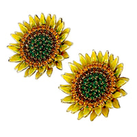 Lunch at The Ritz Sunflower Crystal Post Earrings 22k Gold Enamel Handmade USA
