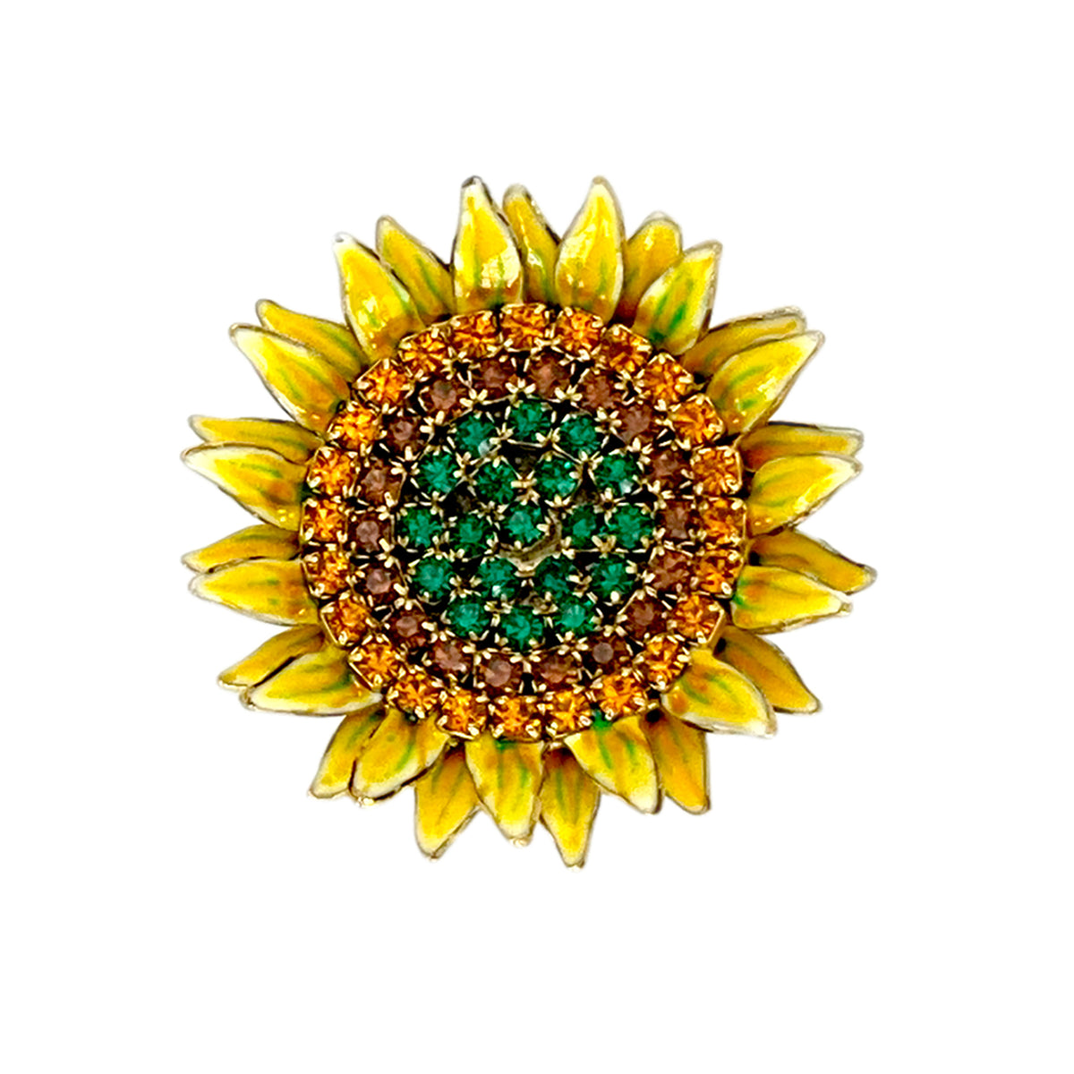 Lunch at The Ritz Sunflower Crystal Post Earrings 22k Gold Enamel Handmade USA