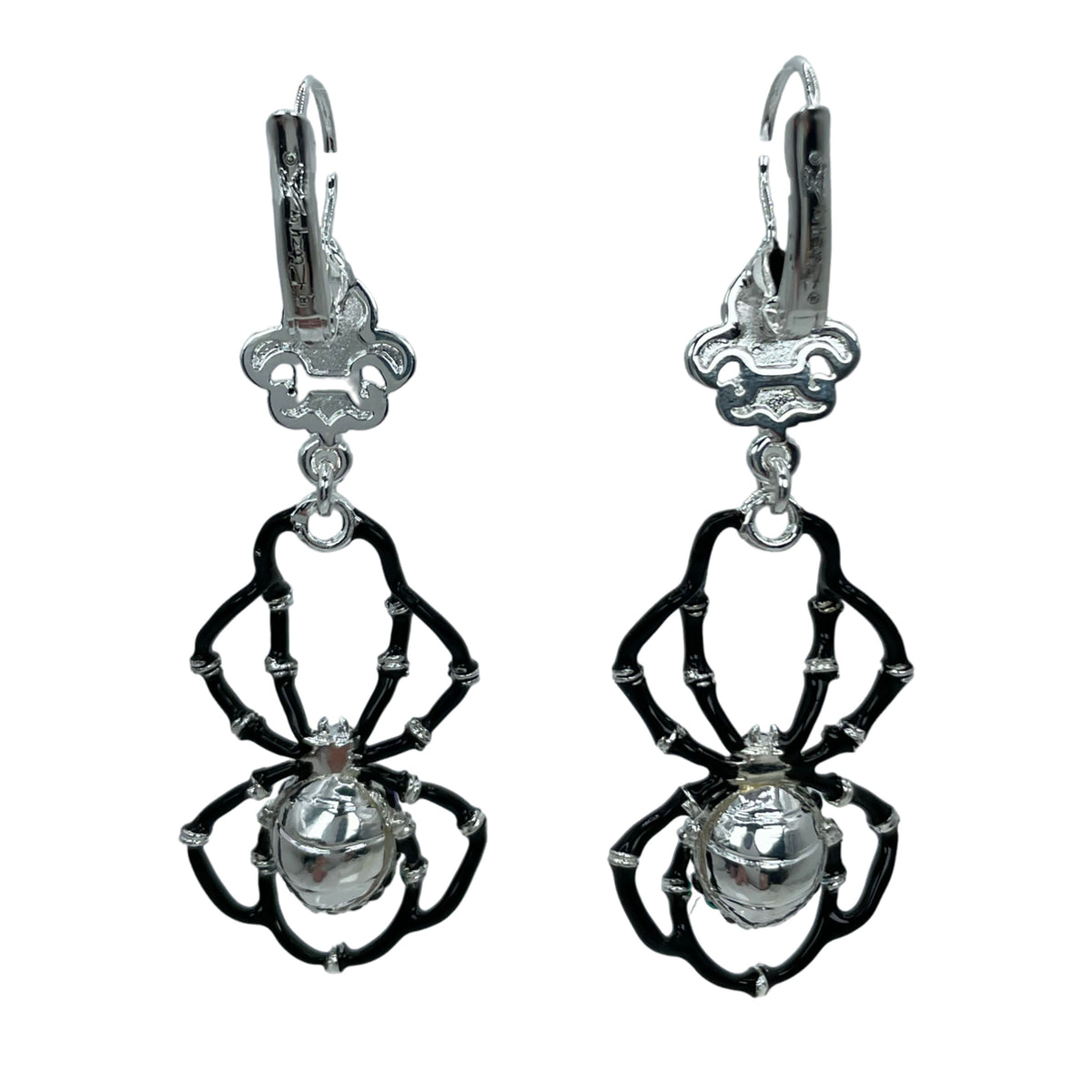 Ritzy Couture DeLuxe Halloween Spider Crystal Leverback Earrings-Fine Silver Plate - Black Red silver