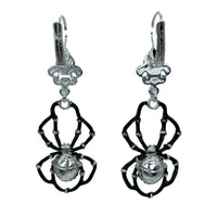 Ritzy Couture DeLuxe Halloween Spider Crystal Leverback Earrings-Fine Silver Plate - Black Red silver
