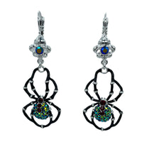 Ritzy Couture DeLuxe Halloween Spider Crystal Leverback Earrings-Fine Silver Plate - Black Red silver