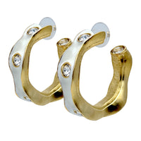 Kenneth Jay Lane 22k Gold Plated White Enamel Hoop Earrings with Crystals