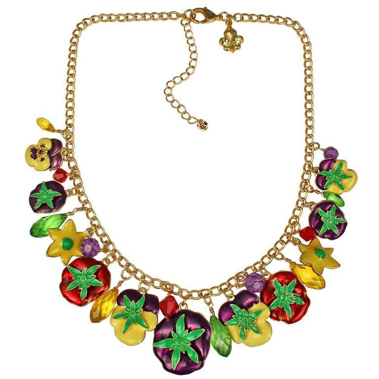 Ritzy Couture Pansy Flower Multi Color Charm Necklace (Goldtone) - Multicolor