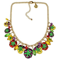 Ritzy Couture Pansy Flower Multi Color Charm Necklace (Goldtone) - Multicolor