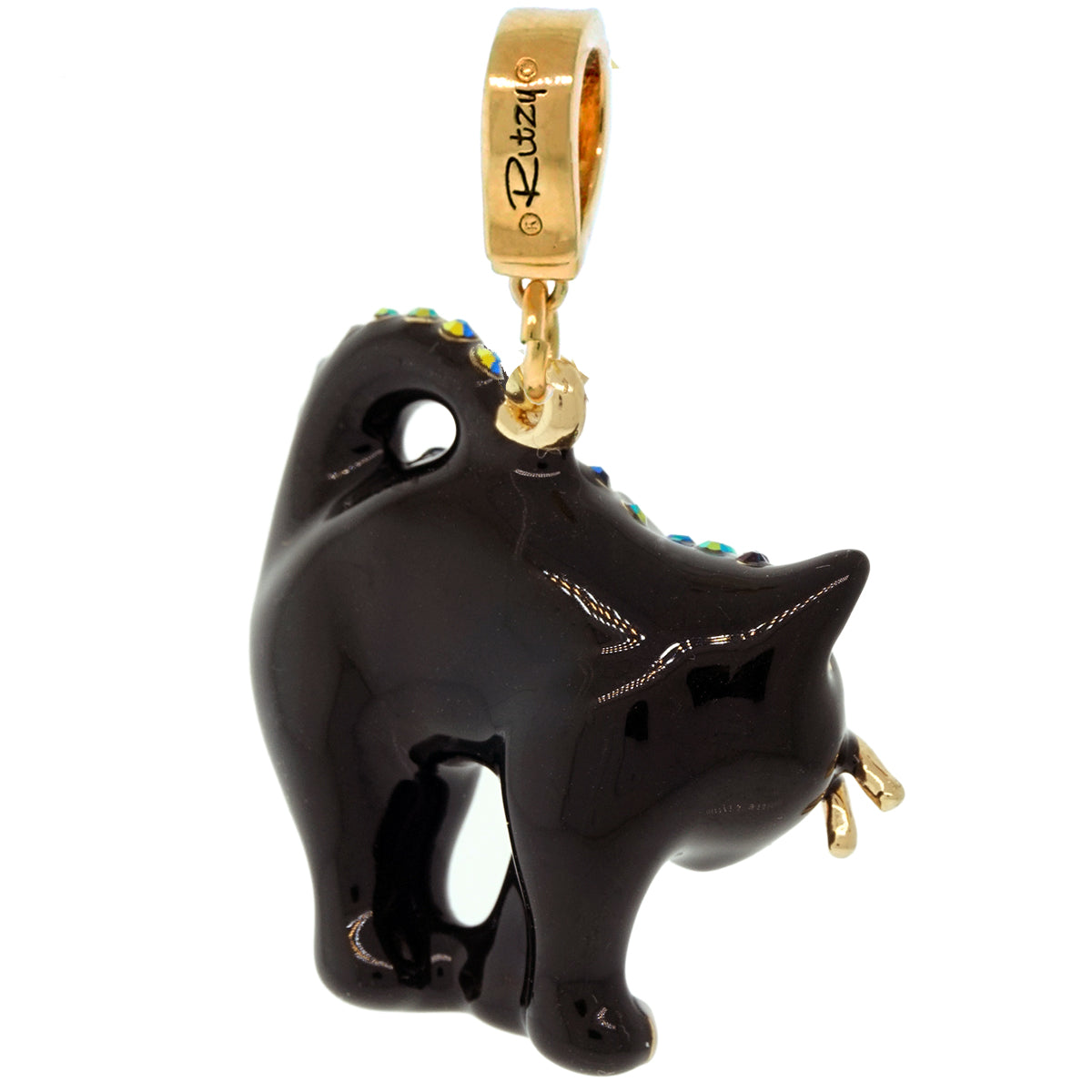Ritzy Couture Halloween Scared Kitty Black Cat Enhancer Charm Necklace Goldtone