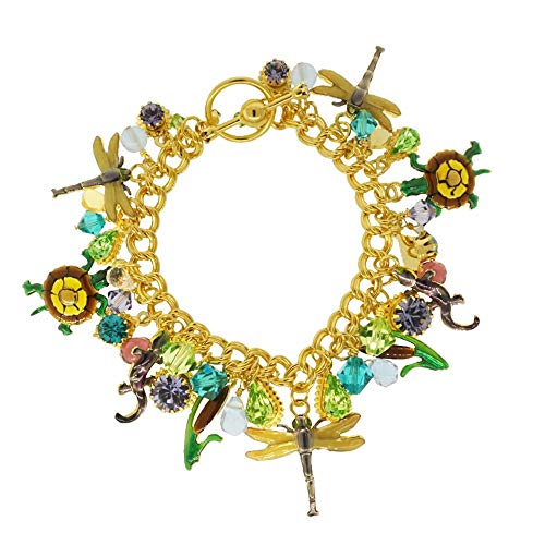 Lunch at The Ritz™ Dragonfly Lizard Turtle 22k Gold Plated Charm Bracelet 7"