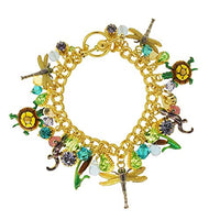 Lunch at The Ritz™ Dragonfly Lizard Turtle 22k Gold Plated Charm Bracelet 7"