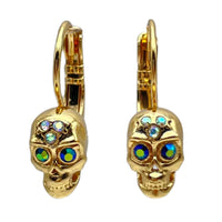 Exquisite Skull Halloween Leverback Earrings Ritzy Couture DeLuxe 18k Gold Plate