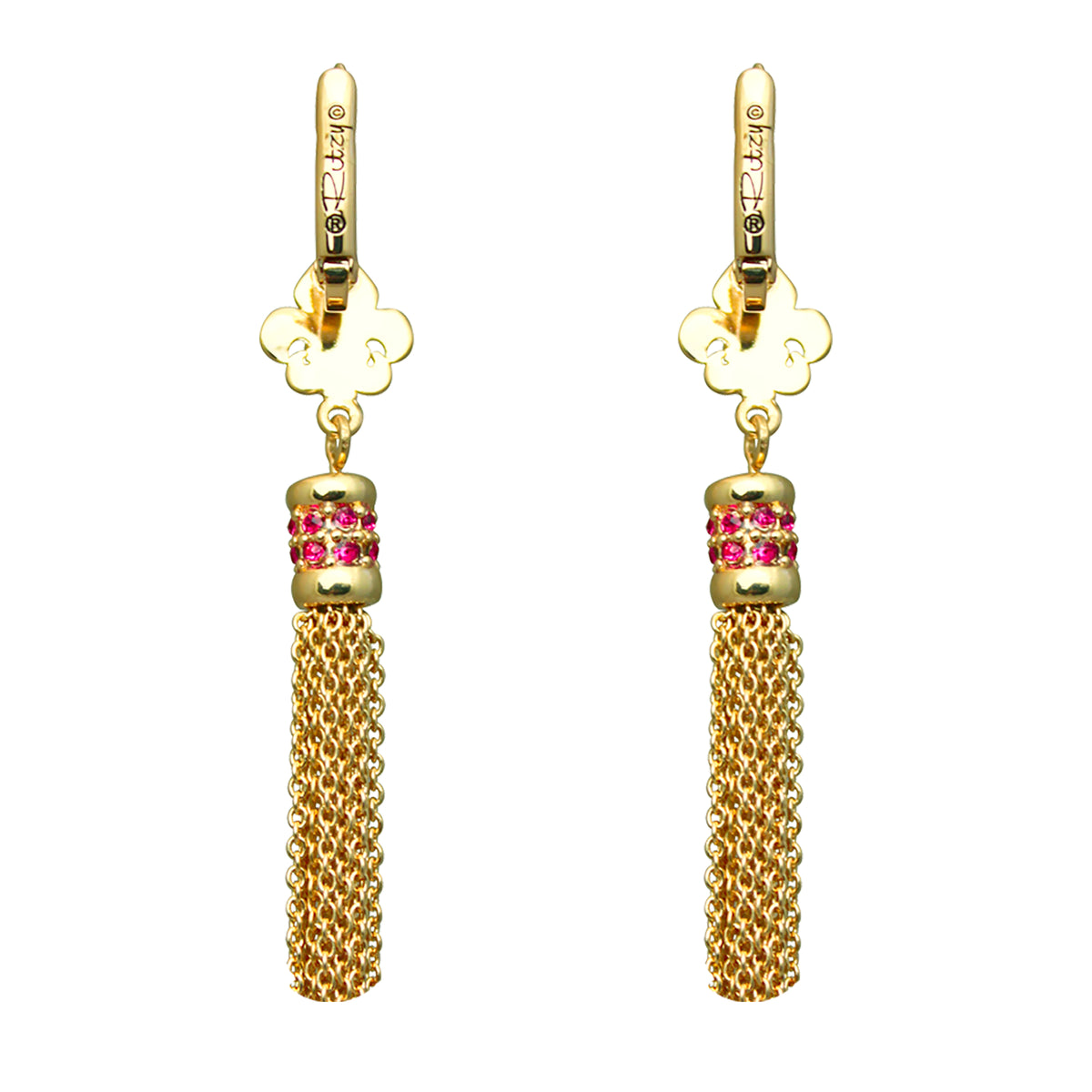 Ritzy Couture Fleur-de-Lis Rose Pink Tassel Leverback Earrings - Goldtone Luxury - Goldtone/Rose Tassel