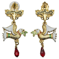 Two Turtle Doves Merry Christmas Drop Dangle Earrings by Ritzy Couture -Goldtone