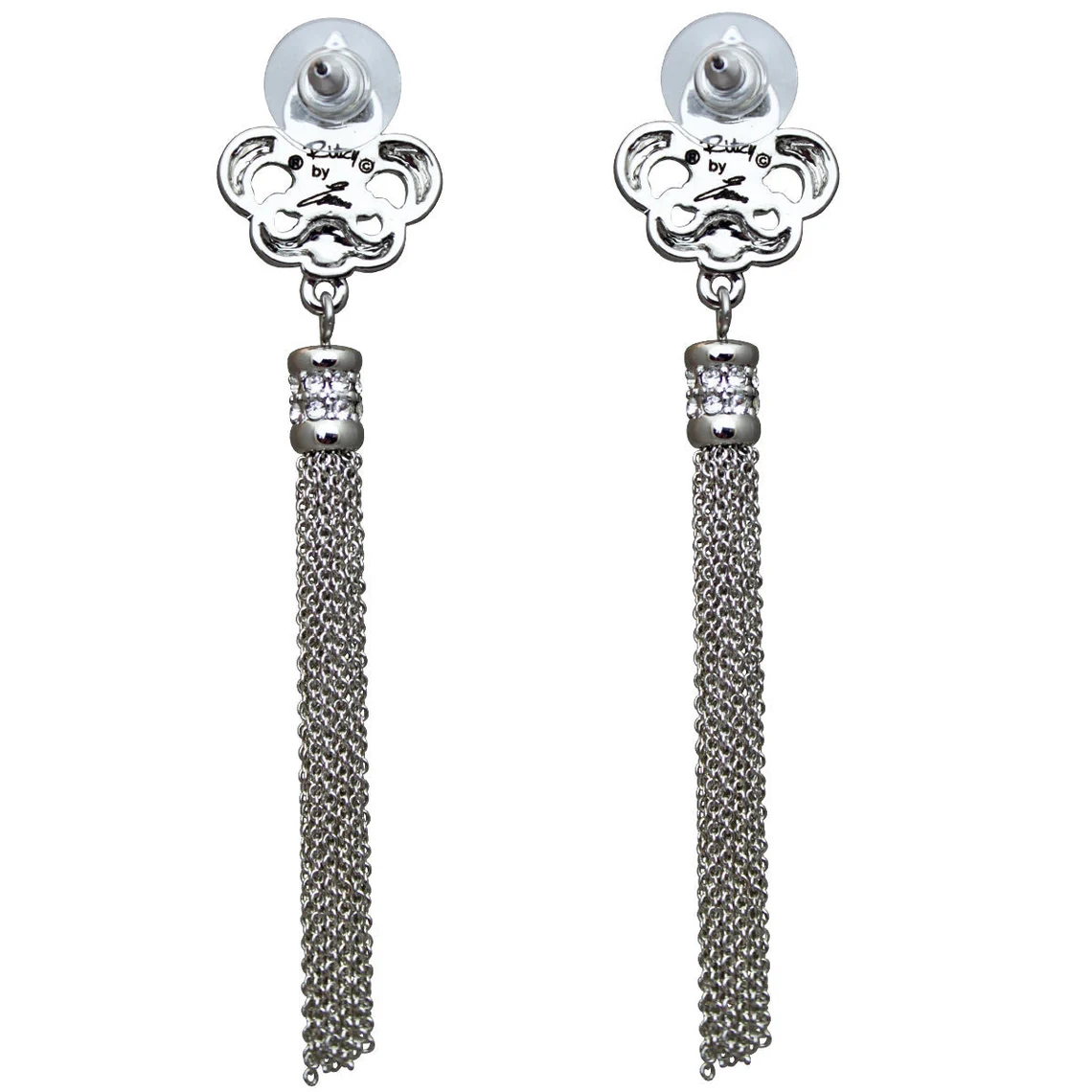 Ritzy Couture Royal Pave Fleur de Lis Crystal Tassel Earrings (Silvertone)
