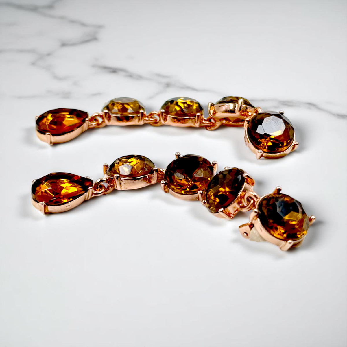 Oscar De La Renta Rose Gold Smoke Topaz Crystal Drop Earrings Contemporary