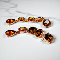 Oscar De La Renta Rose Gold Smoke Topaz Crystal Drop Earrings Contemporary