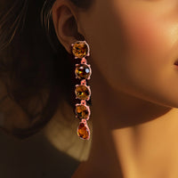Oscar De La Renta Rose Gold Smoke Topaz Crystal Drop Earrings Contemporary